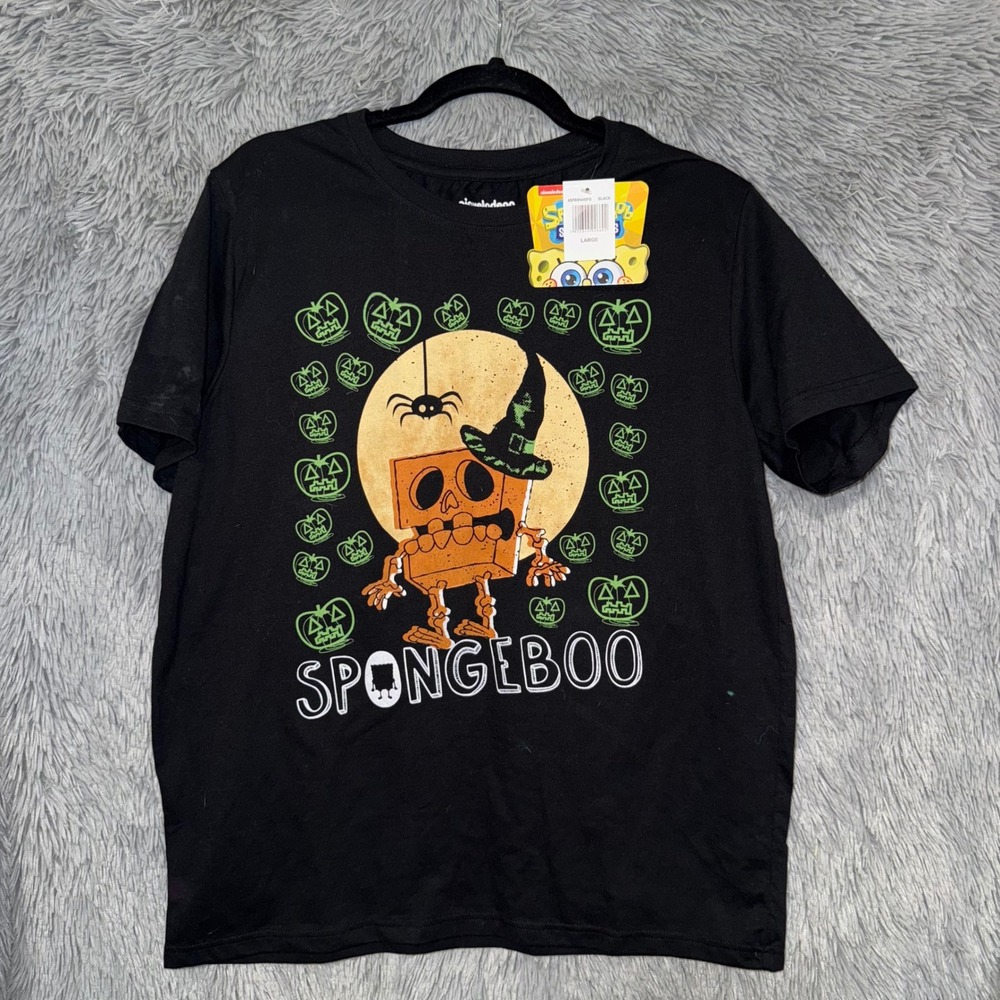 Nickelodeon Spongebob Halloween Spongedoo Pumpkin Spider Black T-Shirt‎ Large